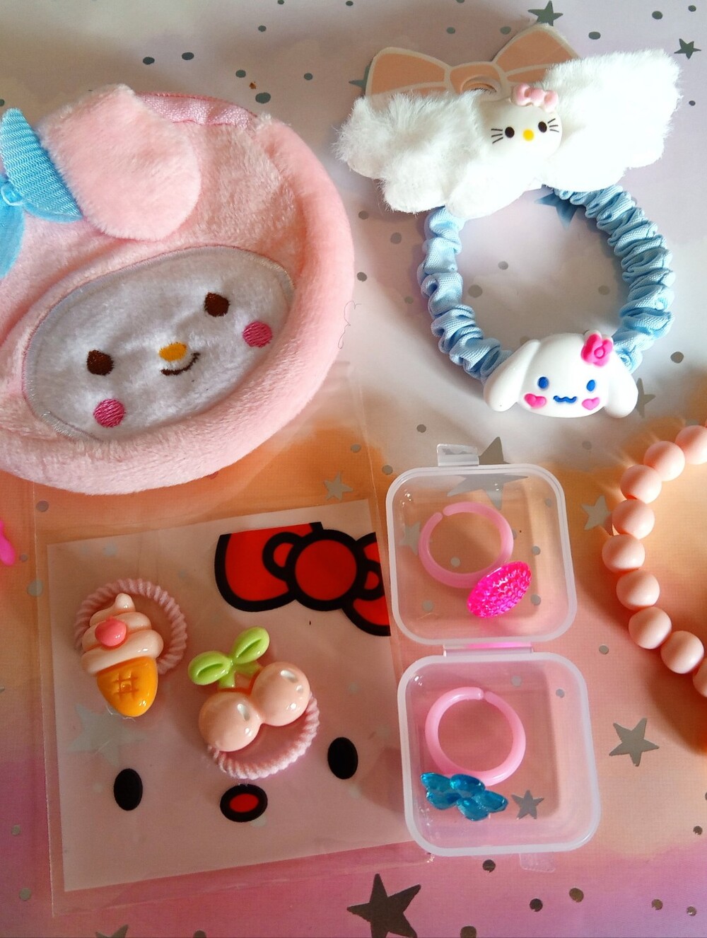 Girls Gift Bag! Cartoon Pink & Blue Coin Purse/Keychain, Hair, Jewelry Pieces